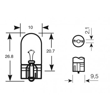 12V 5W C/LESS W2.1X9.5D SIDE/TAIL