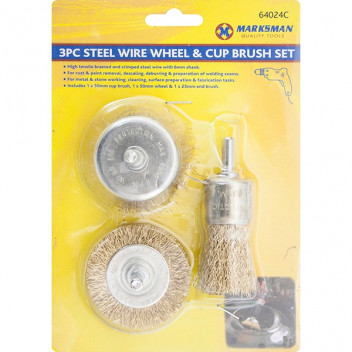 STEEL WIRE WHEEL AND CUP BRUSH SET 3 PC