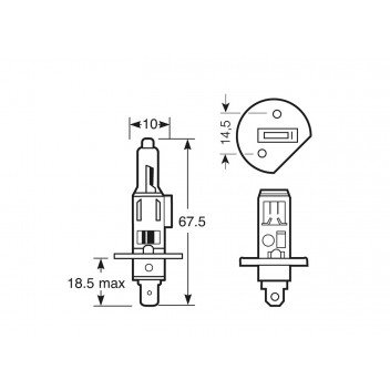 12V 55W H1A P14.5S HALOGEN HEADLAMP (COMPLEX SURFA